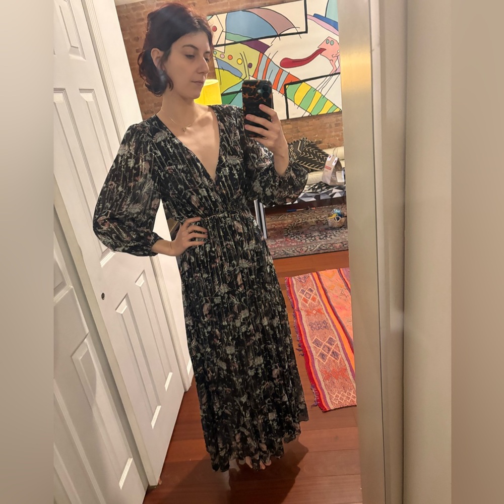 Sanctuary navy Floral V-Neck Maxi Dress with Balloon Sleeves